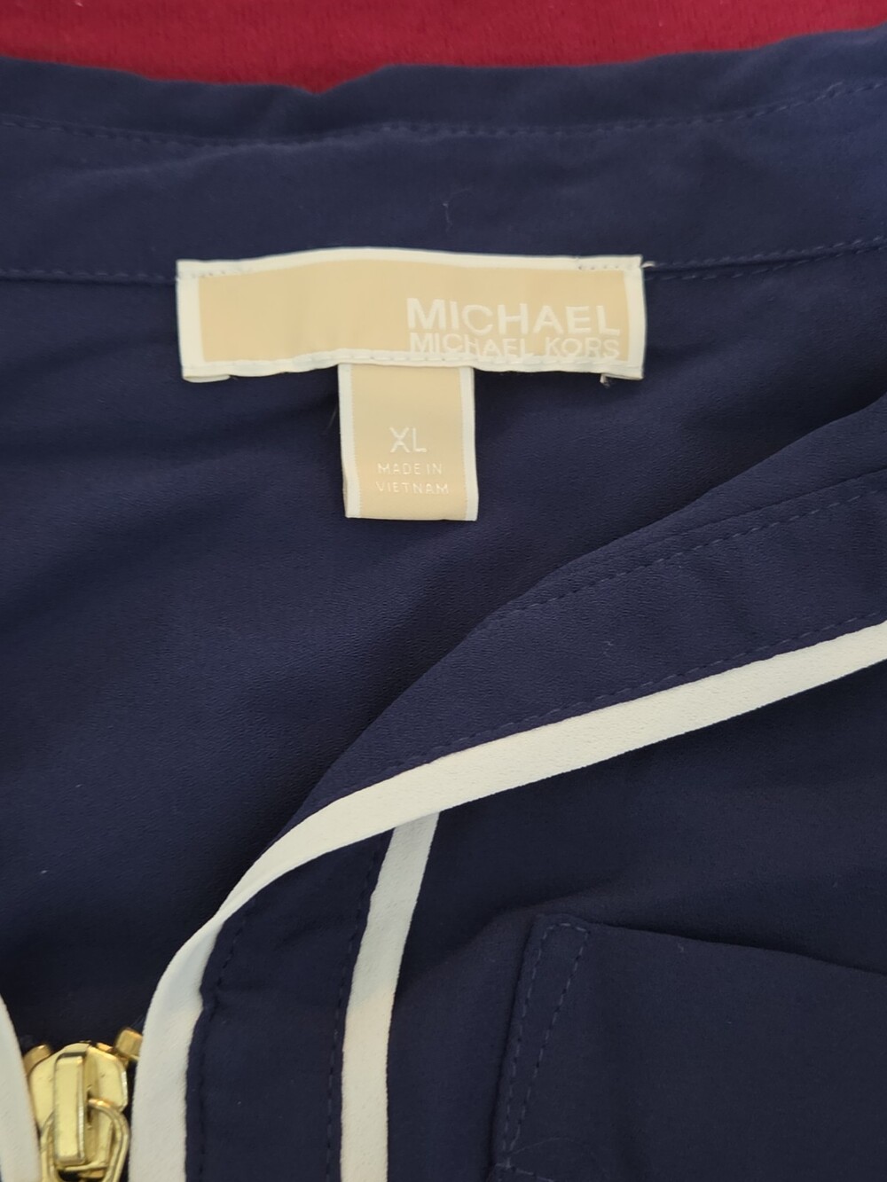 Michael Kors Blouse XL Navy Blue Zip Front Roll Tab Sleeve Shirt Gently Used - Picture 11 of 16